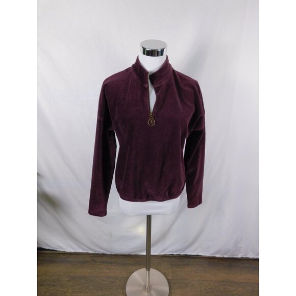 Arizona Jean Co Pullover Womens Medium Burgundy Half Zip Corduroy Rib Ring Pull - Picture 1 of 12